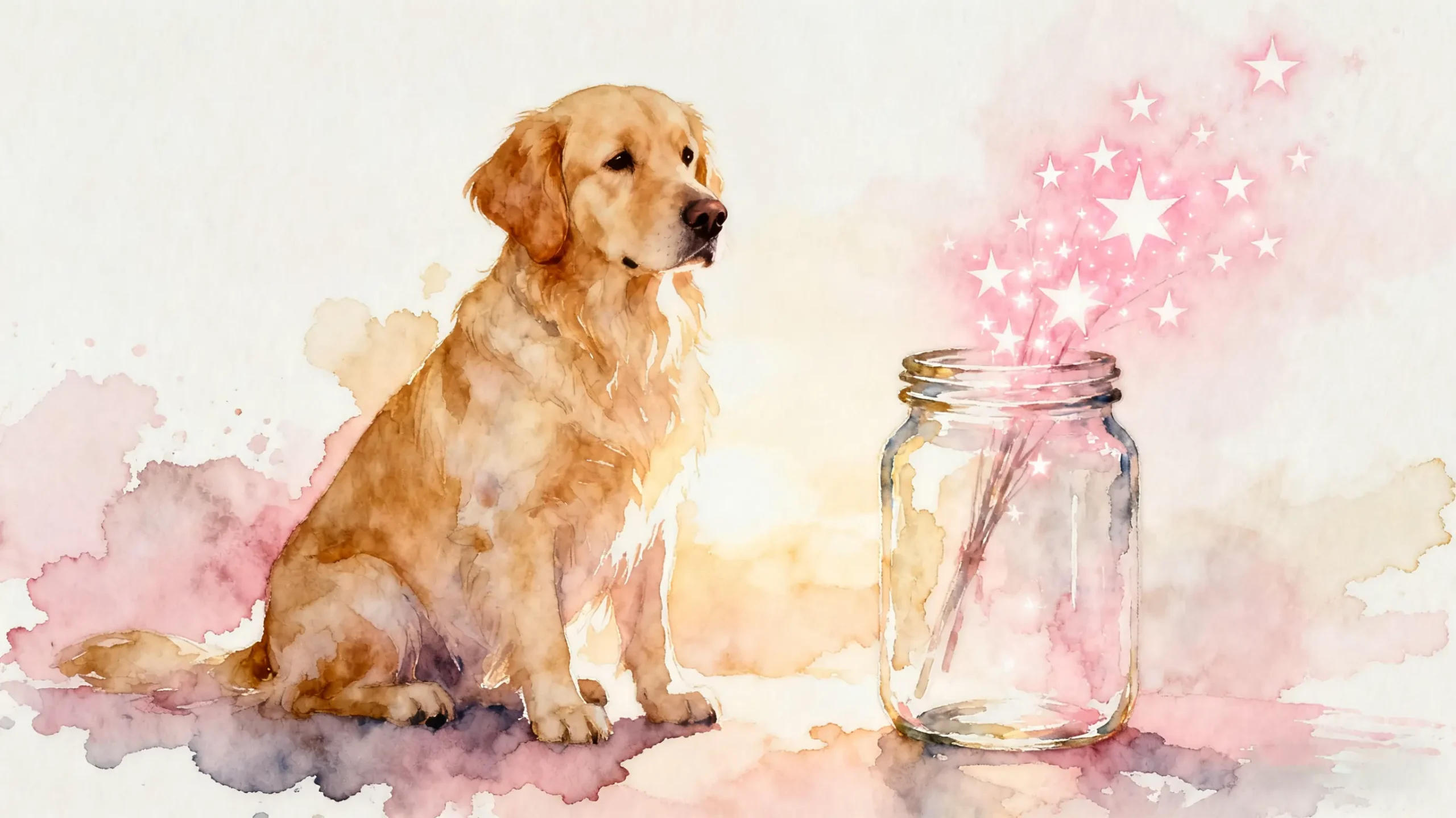 golden retriever pet memorial gifts scaled of How Pet Memorial Gifts Help Us Heal: A Journey of Love and Remembrance A warm and comforting image of a Golden Retriever silhouette next to a jar of glowing stars, symbolizing pet memorial gifts and the healing process.